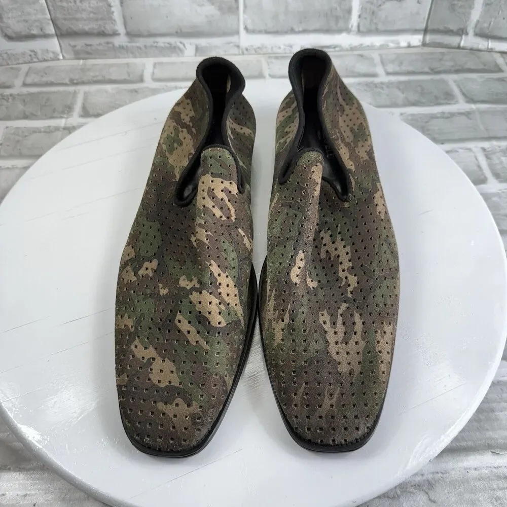 Karl Lagerfeld Paris Men's Size 13 Camouflage Green Leather Perforated Loafers
